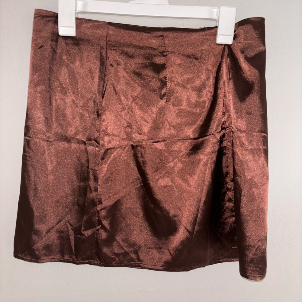 Chocolate brown silk satin mini skirt